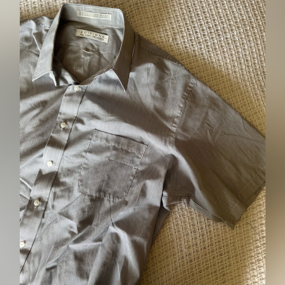 Men’s Striped Short Sleeve Button Down Shirt - Editions by Van Heusen Size 17.5